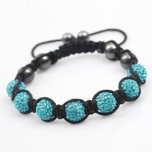 Nambeads © TURQUOISE Aquamarine Swarovski Crystal Bead SHAMBALLA BRACELET with 9 Iced out Disco ball beads covered in crystals and 4 highly polished Hematite beads. Beautiful handmade high quality Celebrity Fashion bracelet. Check our range of colours.
