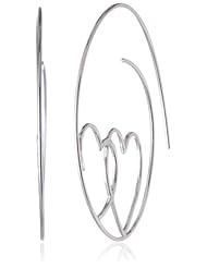 Sterling Silver Heart Threaded Hoop Earrings (1.7" Diameter)