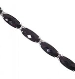 21.0cttw Black Onyx Diamond 14K White Gold Link Bracelet