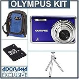 Olympus FE-5020 12MP Digital Camera Kit, - Blue - with 4GB Micro SD Memory Card, Camera Case, Table Top Tripod,
