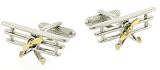 Rhodium plated and gold plated tri plane airplane cufflinks with presentation box