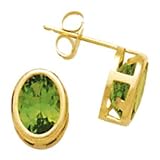 14k Gold & Peridot Oval Post Earrings