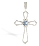 14K White Gold Genuine Round Aquamarine Cross Pendant