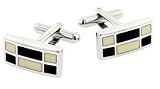 Modern silver plated cufflinks with cream and dark brown enamel accents with presentation box