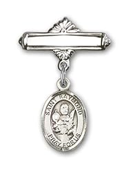 Sterling Silver Baby Badge with St. Raymond Nonnatus Charm and Polished Badge Pin