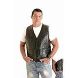 Rebel Ryder Men's Black Genuine Stone Leather Vest