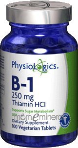 B-1 Thiamine HCL 250 mg 100 Vegetarian Tablets by PhysioLogics