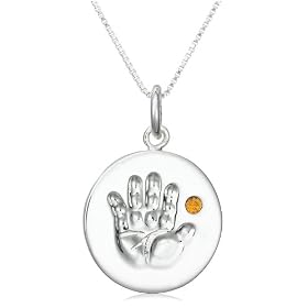 Sterling Silver November Birthstone Handprint Pendant, 18 by Amazon.com Collection