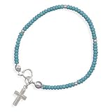 5.5 Inch Turquoise Glass Bead Children's Bracelet with Cross Charm