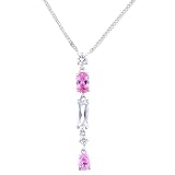 Ladies Rhodium Multi Shape Pendant White & Pink Cubic Zirconia