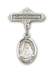 Sterling Silver Baby Badge with St. Rose Philippine Charm and Godchild Badge Pin