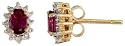 14k Gold 5/16" (8mm) tall Cluster Stud Earrings, w/ 0.14 Carat Brilliant Cut Diamonds & 0.64 Carat Oval Cut ruby Stone