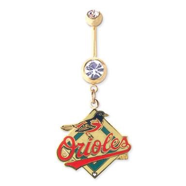 Baltimore Orioles 316L Stainless Steel Belly Ring with Cubic Zirconia - Gold Plated - 14G - 5/8 Inch Bar Length - Sold Individually