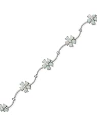 Sterling Silver 7 Inch Created Opal Flower Bracelet - 7 Inch