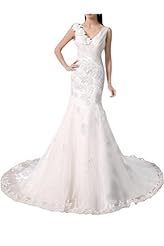 V-neck Natural   Waistline Lace-Up Spaghetti Strap Mermaid Organza/Taffeta Wedding Dress 