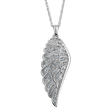 Sterling Silver Diamond Angel Wing Pendant 1/6ctw
