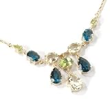 14K Gold 17.5 Quartz, Peridot & Topaz Necklace