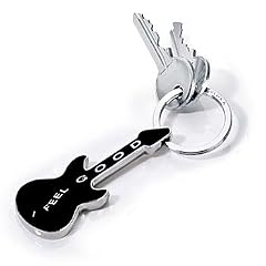 Schl�sselanh�nger Gitarre, Metallguss, gl�nzend verchromt, mit Schriftzug "I feel good", schwarz