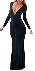 V-neck Summer  Cotton/Polyester Long Sleeves Backless Full Length  Ball Gown Maxi Dress 