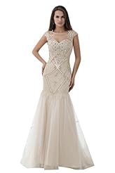 Floor Length Tulle Cap Sleeves Crystals Beaded Crystal Sheer Evening Dress 