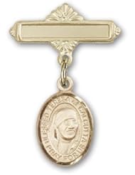14K Gold Baby Badge with Blessed Teresa of Calcutta Charm and Polished Badge Pin