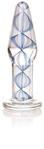 Don Wand Glass Pleasure Plug, Blue and White Helix