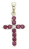 14K Yellow Gold Ruby and Diamond Cross Pendant