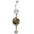 Antique Gold Celestial Sun Moon and Star Belly Ring