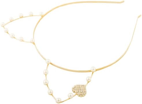 Artificial Pearl Cat Ear Steel Headband with Rhinestone Heart - Gold