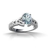 14K White Gold Genuine Oval Aquamarine Engagement Ring