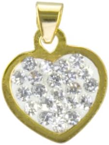 Flat Crystal Heart Putty Pendant 925 Sterling Silver Gold Plated