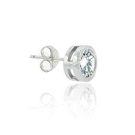 Sterling Silver Simulated Diamond cz Bezel 6mm Stud Mens Earring