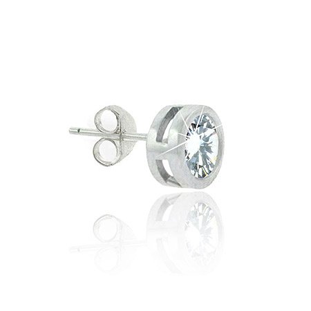 Sterling Silver Simulated Diamond cz Bezel 8mm Stud Mens Earring