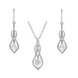 Tressa Sterling Silver Hanging CZ Necklace and Earring Set