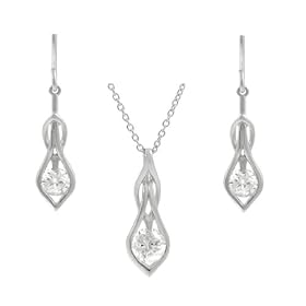 Sterling Silver Hanging CZ Necklace and Earring Set