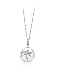 Jewelry: BERRICLE Sterling Silver Necklace Cubic Zirconia CZ Palm Tree Medallion Pendant - BERRICLE