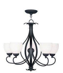 Livex 4765-04 Brookside Chandelier Black Hand Blown Satin White Glass On Sale
