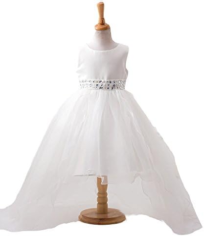 Amecema Girls' Tailing White Special Flower Formal Party Dresss 7/8