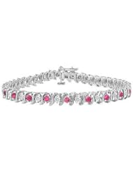 Pink Sapphire and Diamond S Tennis Bracelet 14K White Gold 2.00 CT TGW