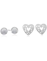 Kate & Lucy Girls Sterling Silver Ball and Heart Earrings Set
