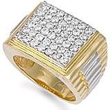 Image of Jewelco London 9ct Solid gold hand finished men's square shaped cubic zirconia set cluster Ring