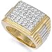 Jewelco London 9ct Solid gold hand finished men's square shaped cubic zirconia set cluster Ring