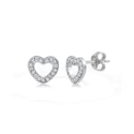 Sterling Silver 925 Cubic Zirconia CZ Small Open Heart Stud Earrings - For Valentines Day Gift $22.99