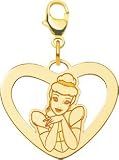 14K Gold Disney Princess Cinderella Heart Lobster Clasp Charm