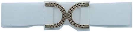 Cleyton Womens Adjustable Elastic Wide Waist Belt Fashion Metal Buckle Girdle (L(34-38inch), White)