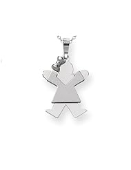 The Kids® Small Girl with Bow on Left Engraveable Charm / Pendant in 14 kt White Gold