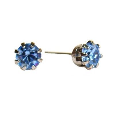 14k Yellow Gold Tone Crystal Blue Zircon Birthstone Stud Earrings for December