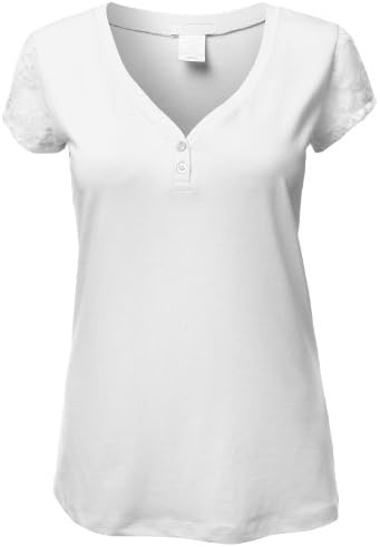 Doublju Plus Womens Basic Short Sleeve V-Neck Henley T-Shirt Plus Size White XXL