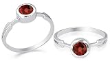 Round Cut Garnet Ring Sterling Silver Size 9