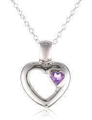 Sterling Silver Amethyst Heart Shape Pendant Necklace, 18"